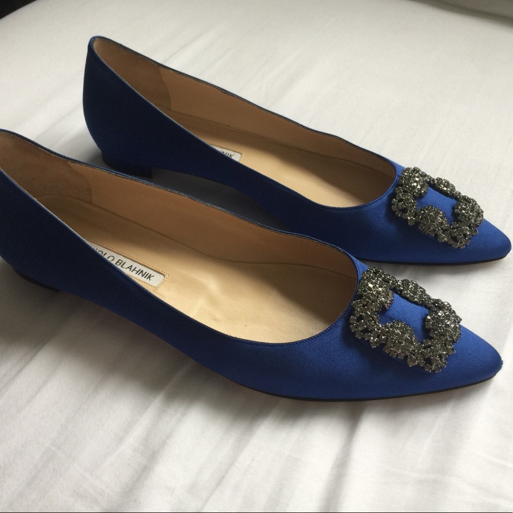 SOLD Manolo Blahnik Hangisi Blue Flats-Size 41